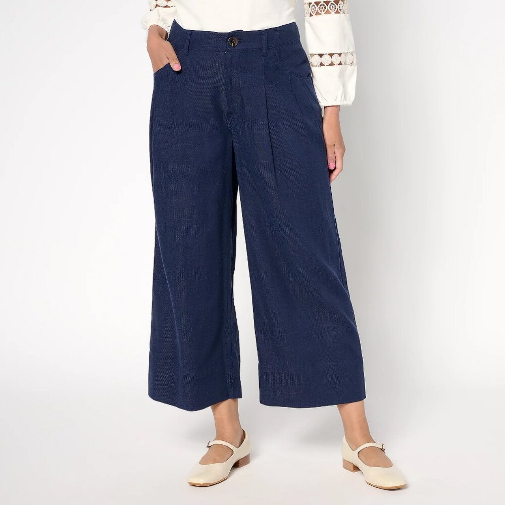 Me by Jennie Garth REG Cara Twill Cropped Wide Leg Pants - Navy Sz 18W a684124